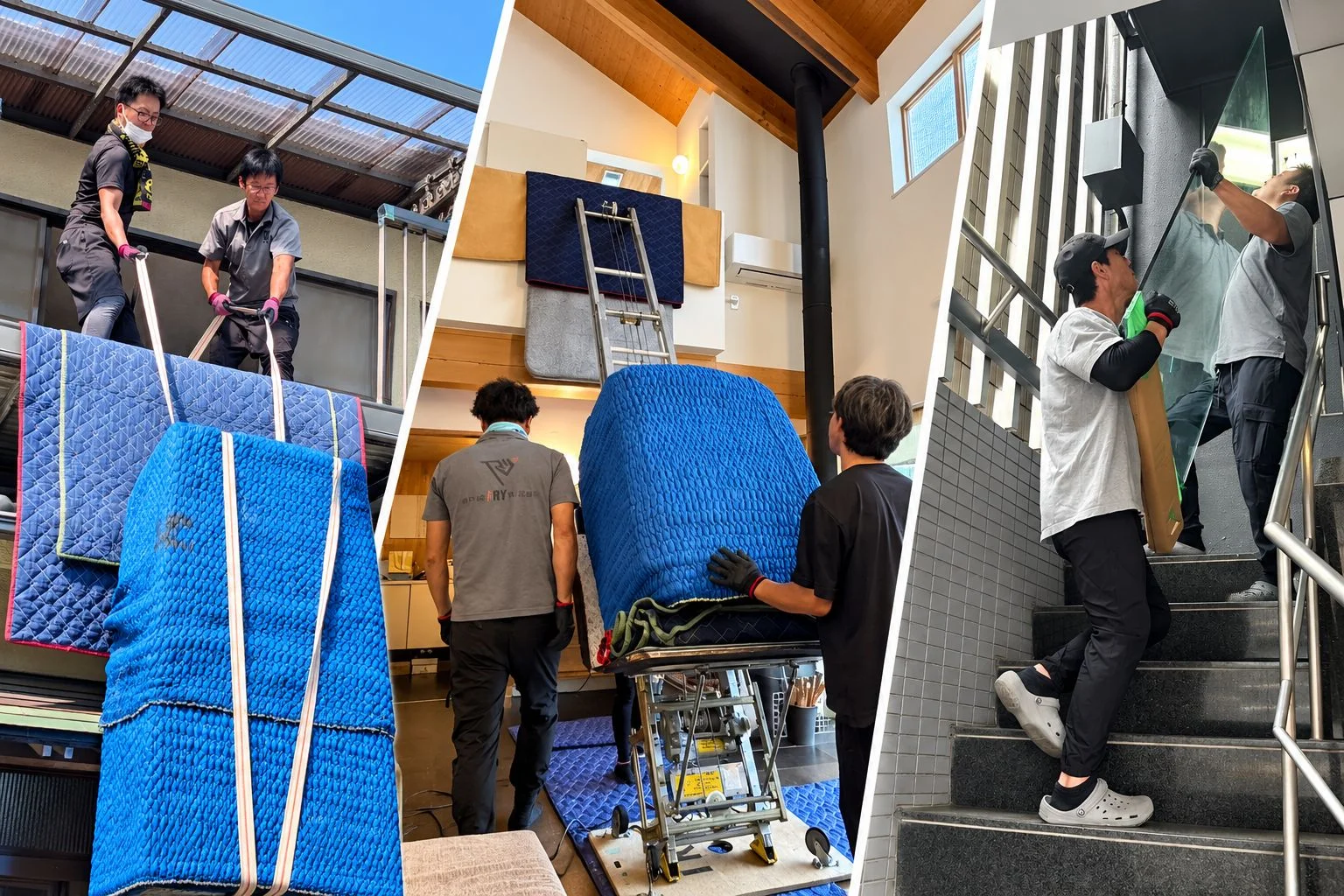 Our team working at a variety of sites, including exterior-wall operations, special deliveries, and stairway transport